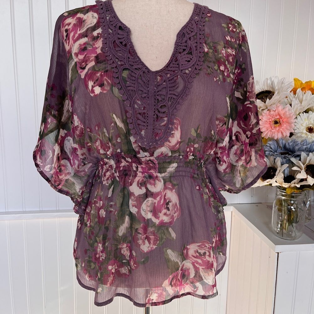 Candies Lavender Floral Top w/ Lace